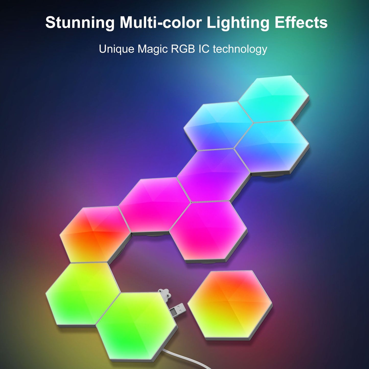 15 Pack Hexagon Gaming Light Smart Modular RGB LED Wall Panels WiFi App Music