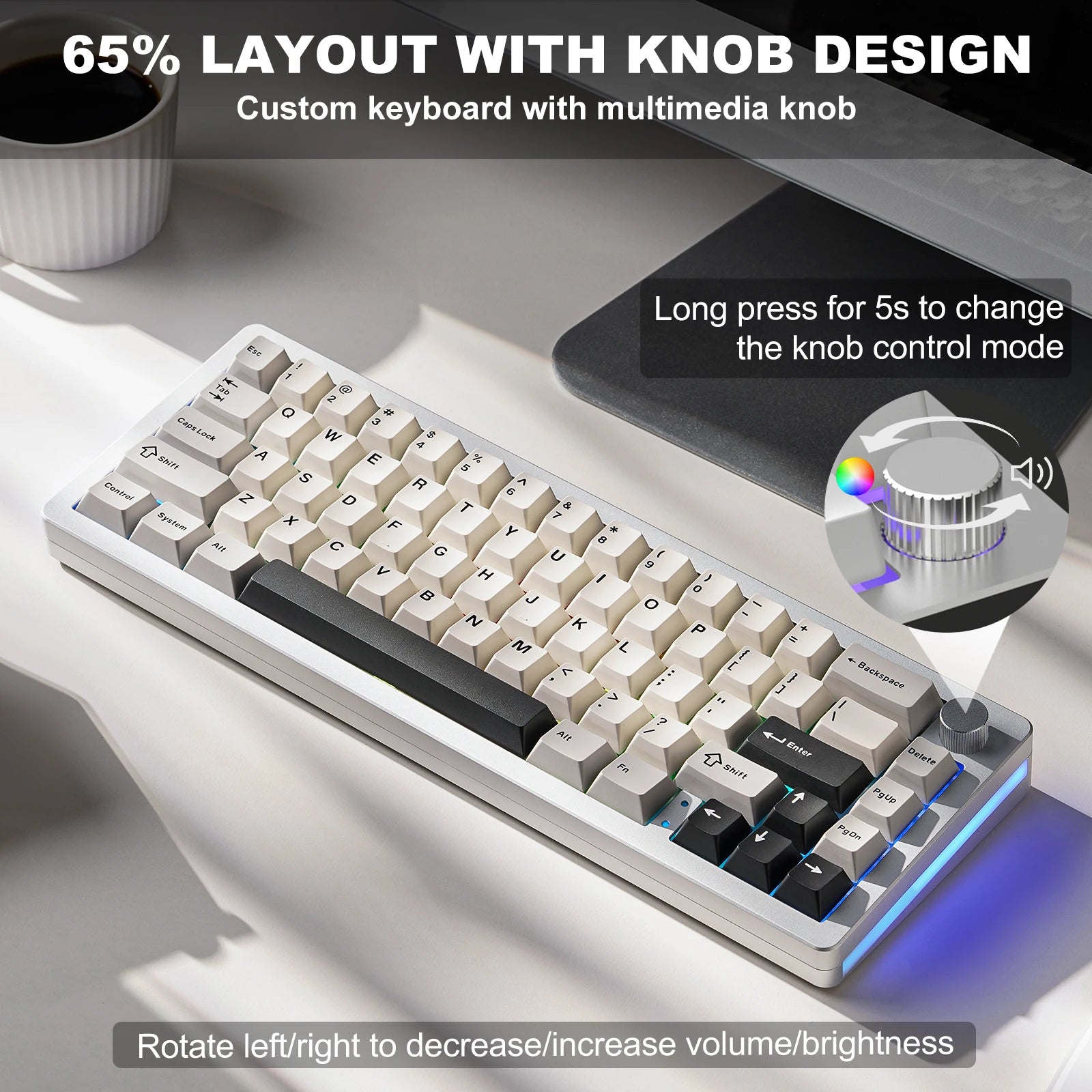 YUNZII AL66 Silver Wireless Mechanical Keyboard CNC Aluminum Gasket Mount RGB