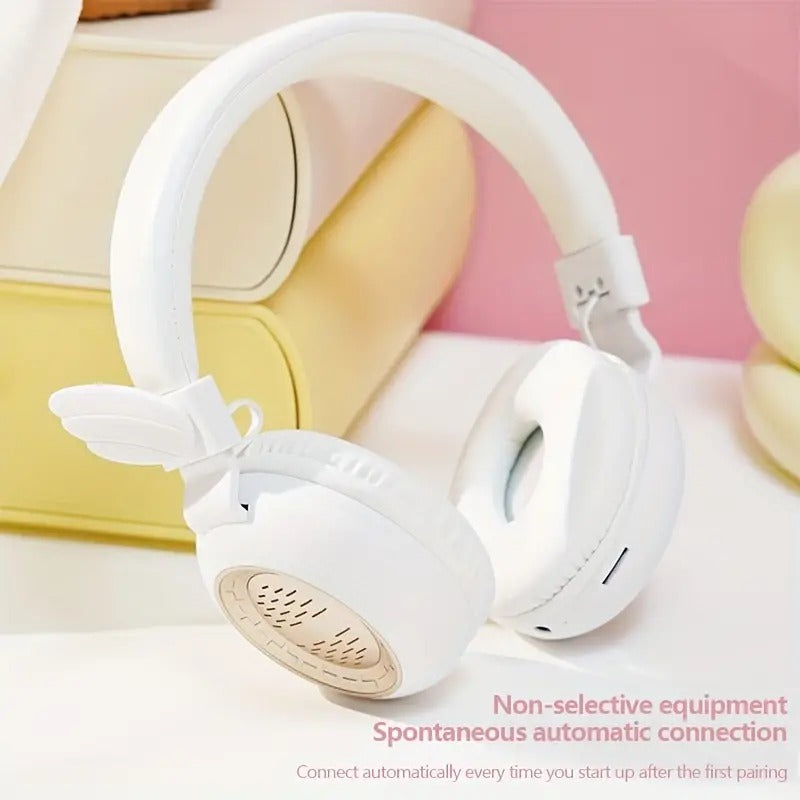Wireless Bluetooth Headphones with Angel Wings Over Ear Headset