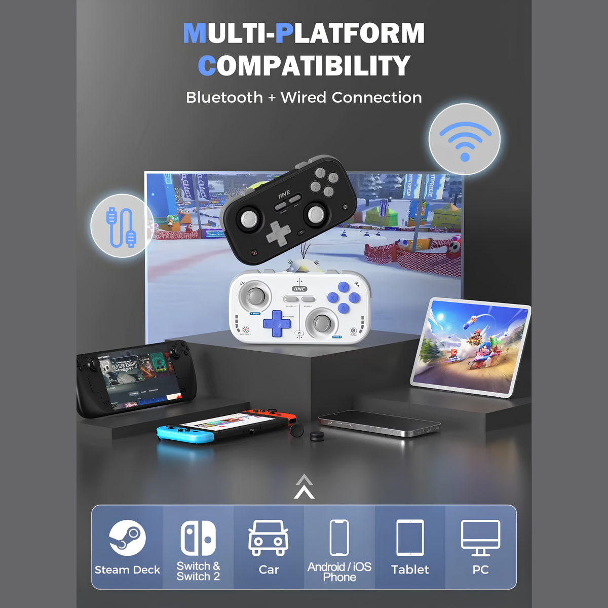 IINE Mini Retro Pocket Controller: Wireless Bluetooth Gamepad with Hall Effect Sticks for PC, Mobile & Switch