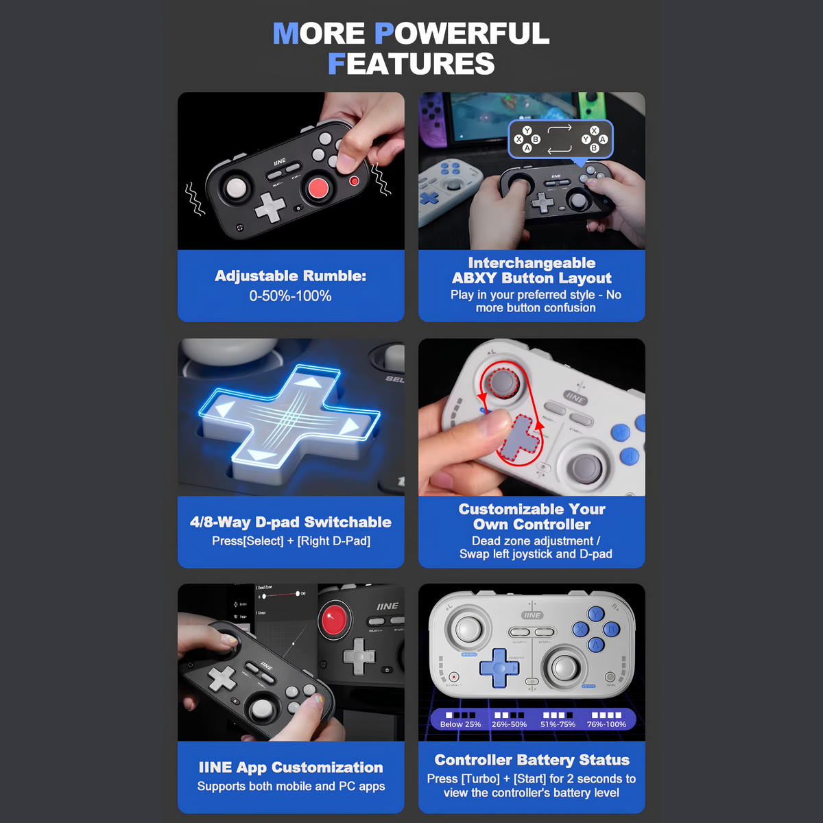 IINE Mini Retro Pocket Controller: Wireless Bluetooth Gamepad with Hall Effect Sticks for PC, Mobile & Switch