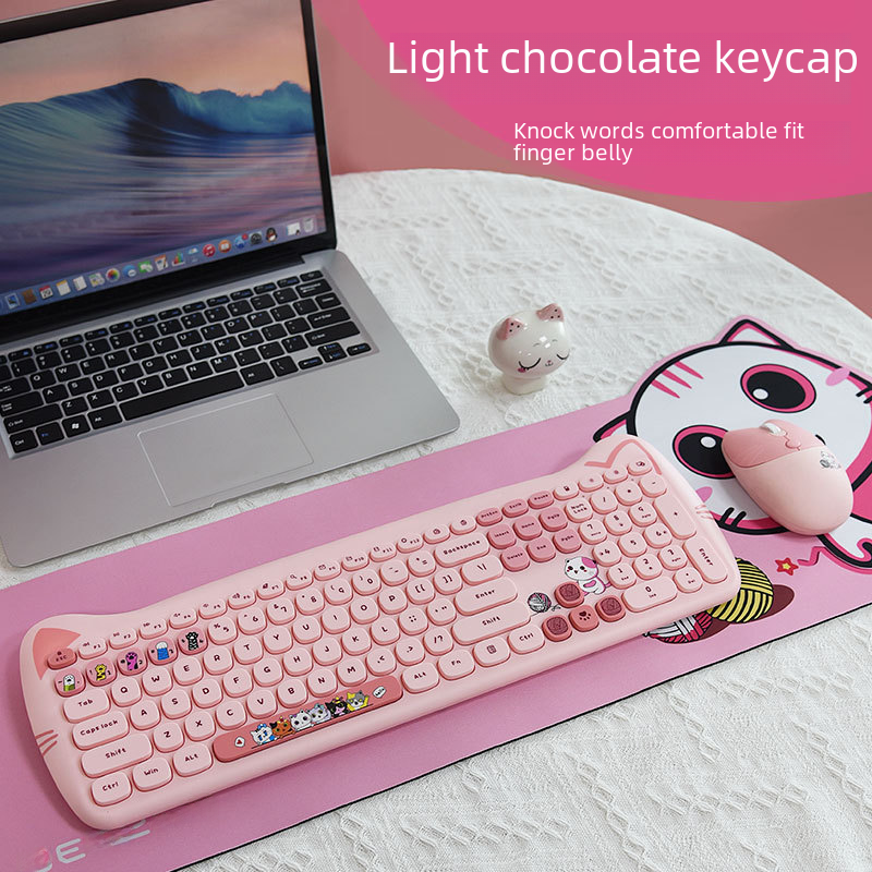 Cute Cat Wireless Keyboard Retro Typewriter Round Keys Aesthetic