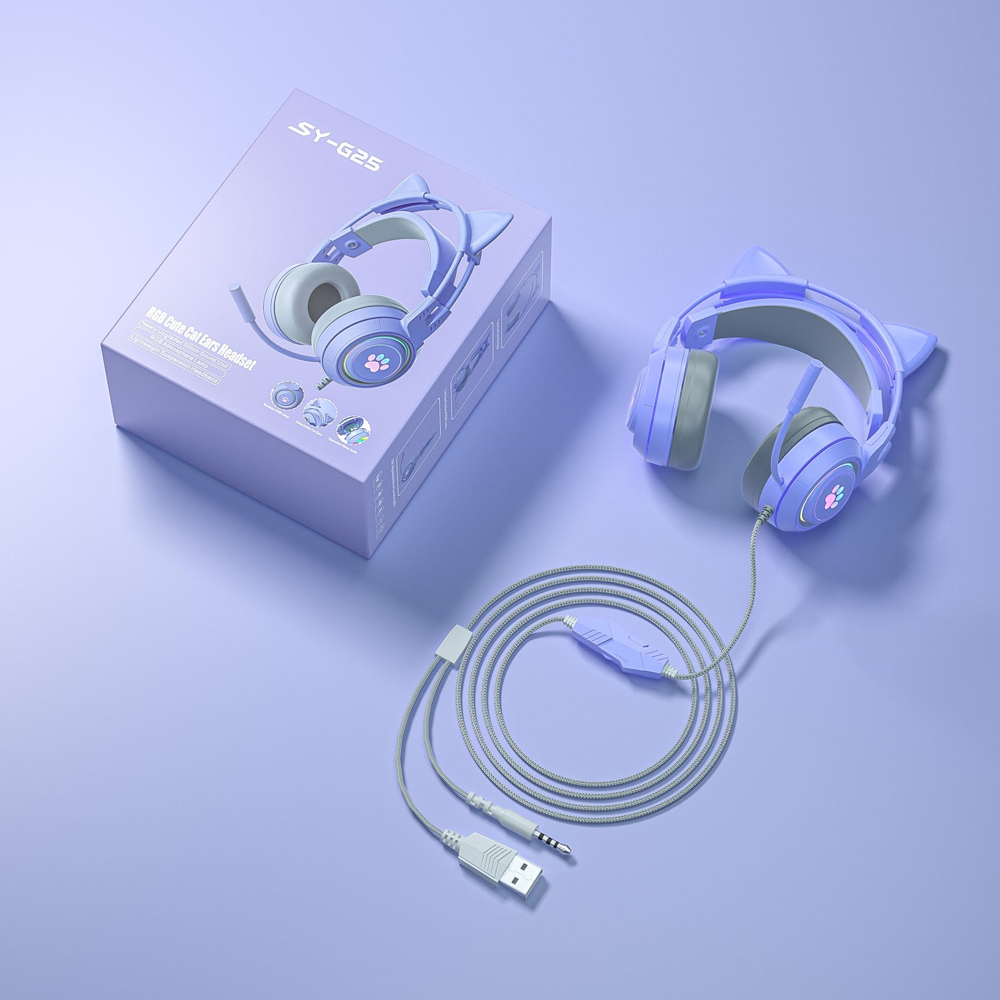 Antler Wired Gaming Headset with Microphone RGB Light for PC PS4 PS5 Xbox