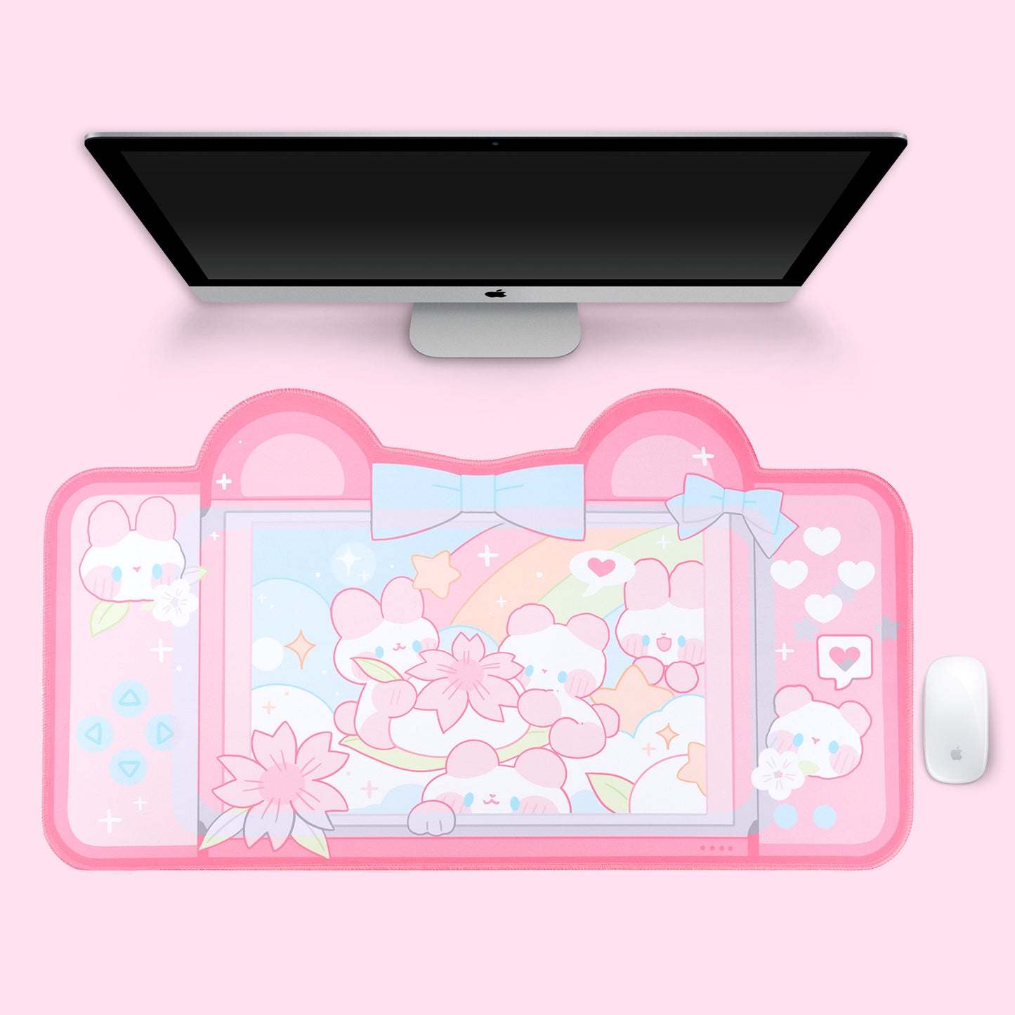 Large Gaming Mouse Pad Sakura Bunny Desk Mat Extended Non Slip Rubber Stitched