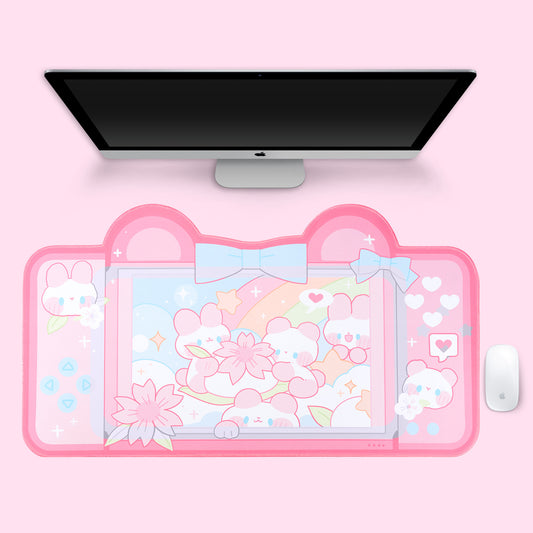 Large Gaming Mouse Pad Sakura Bunny Desk Mat Extended Non Slip Rubber Stitched
