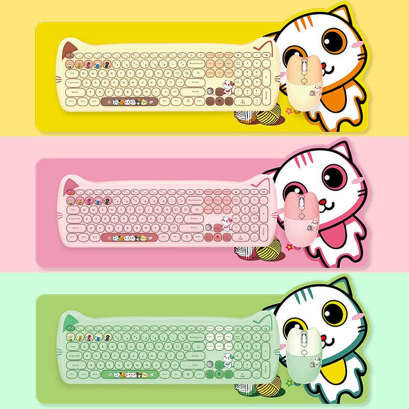 Cute Cat Wireless Keyboard Retro Typewriter Round Keys Aesthetic