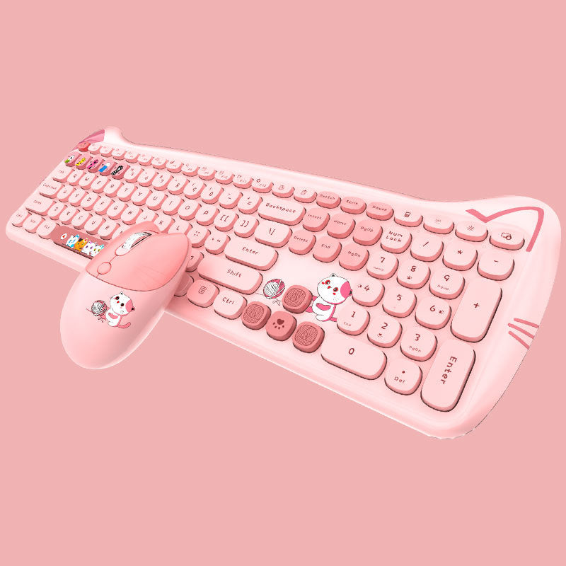 Cute Cat Wireless Keyboard Retro Typewriter Round Keys Aesthetic