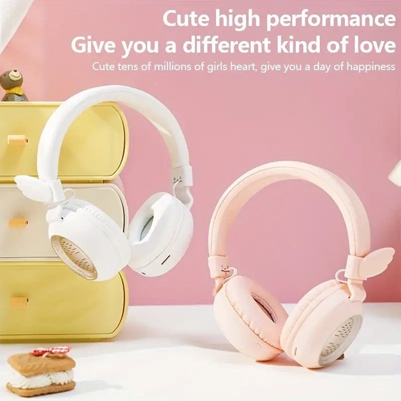 Wireless Bluetooth Headphones with Angel Wings Over Ear Headset