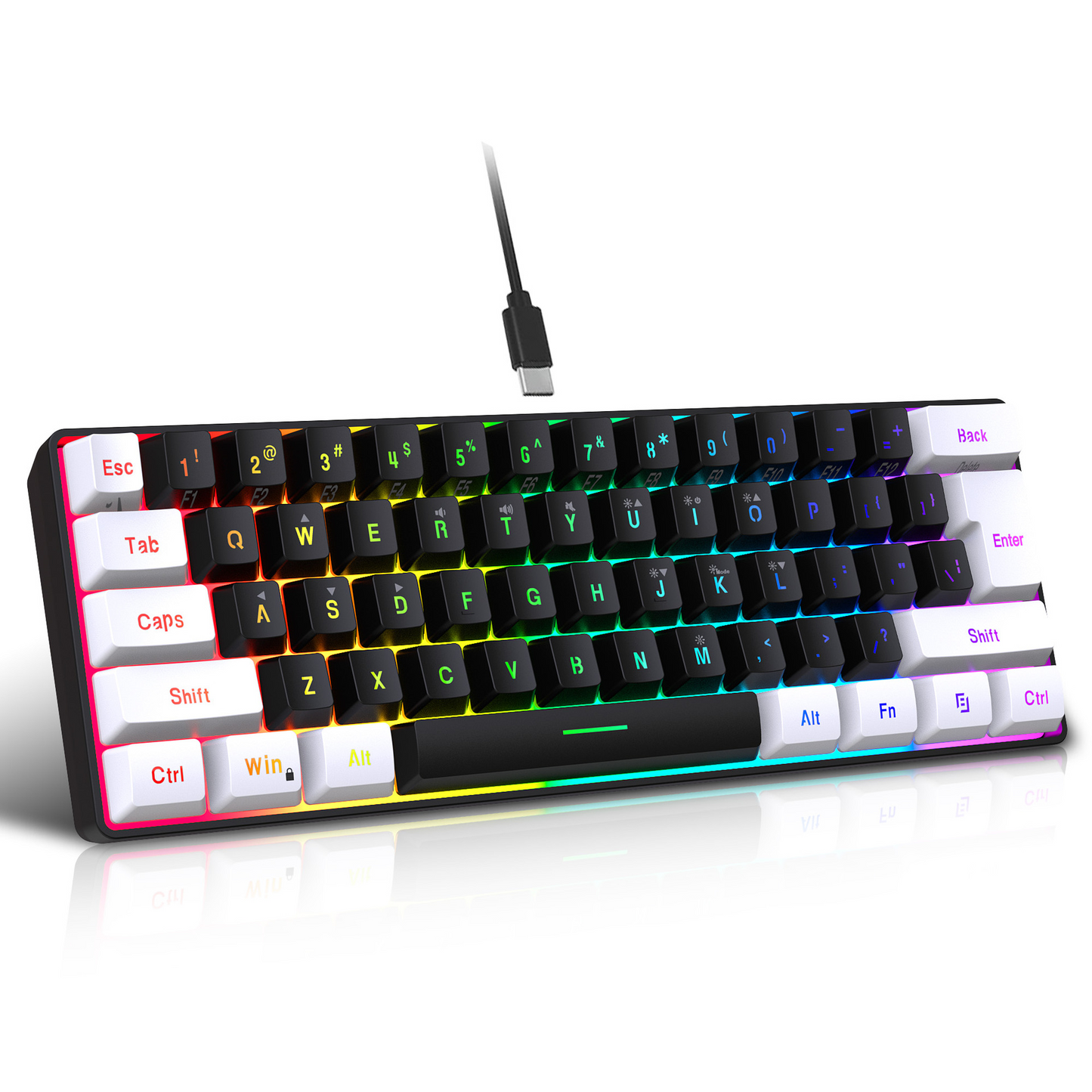 61 Key Wired Membrane Gaming Keyboard Compact Mini RGB Backlit Mechanical Feel