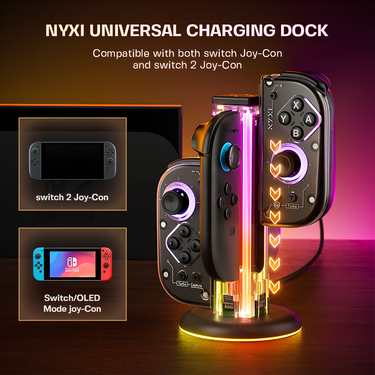 NYXI Zeus Controller Charging Dock Wireless Gamepad Charger Base for Switch