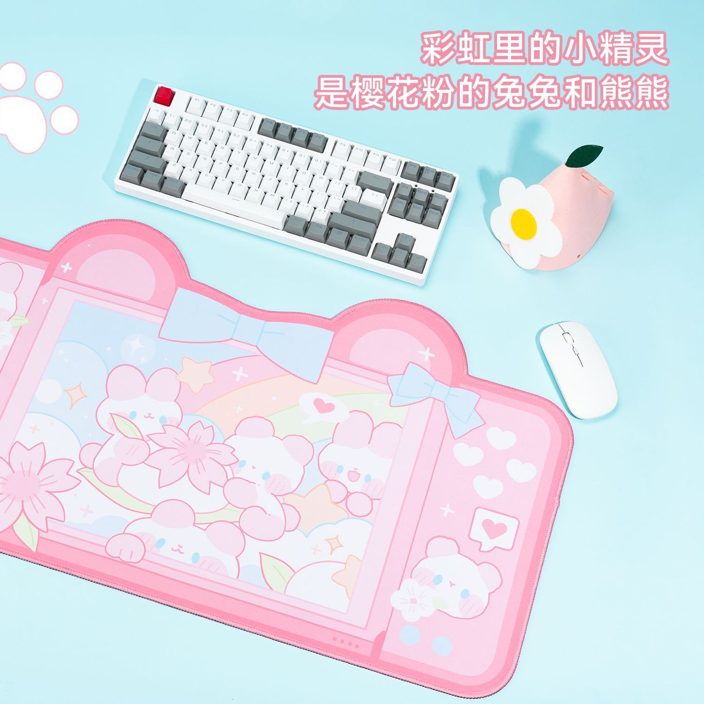 Large Gaming Mouse Pad Sakura Bunny Desk Mat Extended Non Slip Rubber Stitched