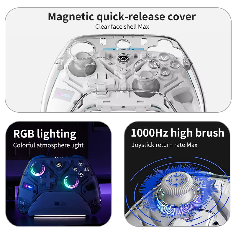 Aolion K10 Wireless Controller w/Charging Dock Hall Effect & RGB for Switch/PC