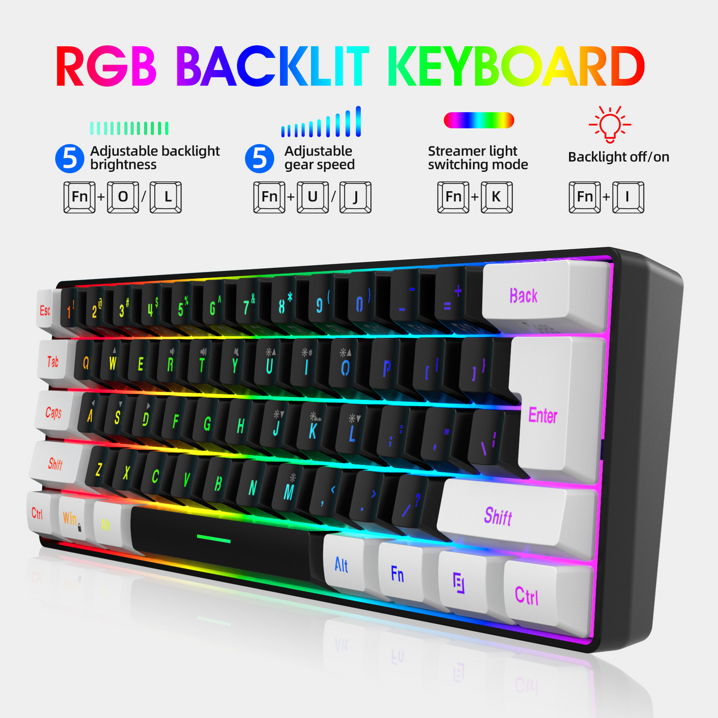 61 Key Wired Membrane Gaming Keyboard Compact Mini RGB Backlit Mechanical Feel