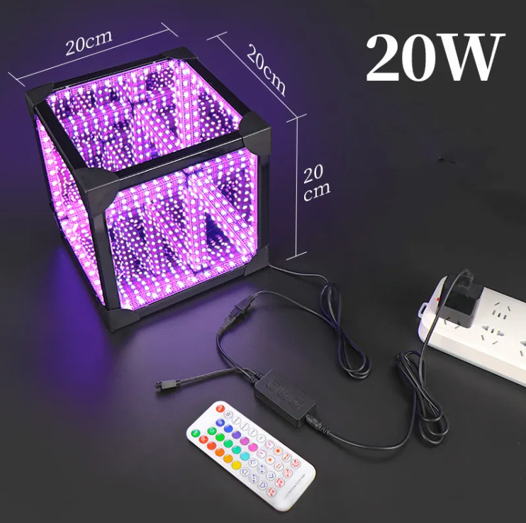 RGB LED Infinity Mirror Cube Light 3D Infinite Illusion Gaming Desk Lamp 20cm