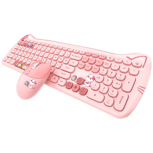 Cute Cat Wireless Keyboard Retro Typewriter Round Keys Aesthetic