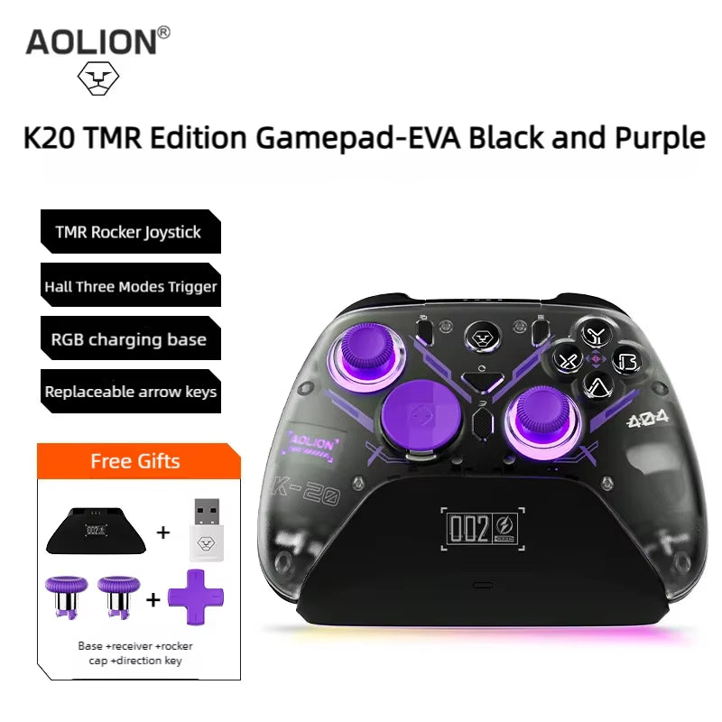 Aolion K10 Wireless Controller w/Charging Dock Hall Effect & RGB for Switch/PC