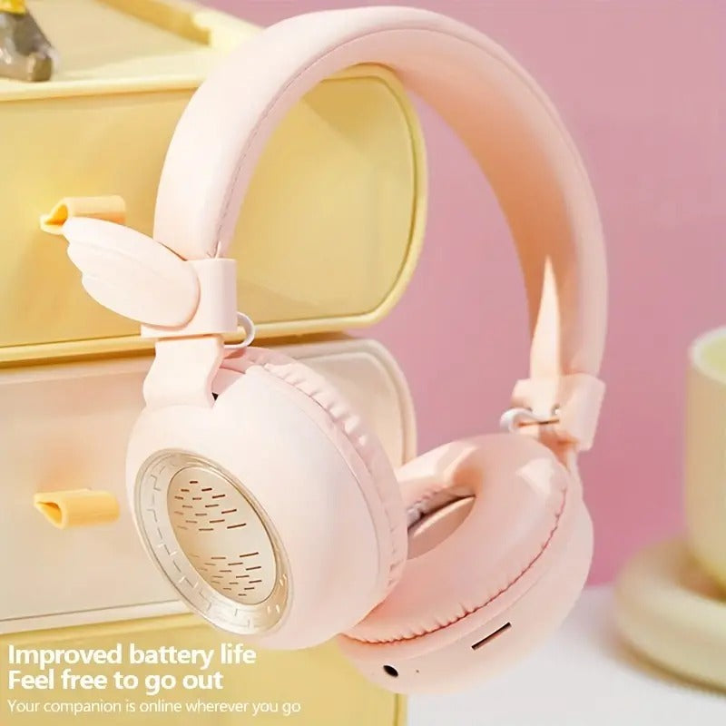 Wireless Bluetooth Headphones with Angel Wings Over Ear Headset