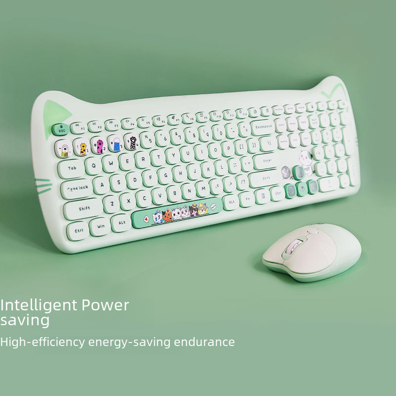 Cute Cat Wireless Keyboard Retro Typewriter Round Keys Aesthetic