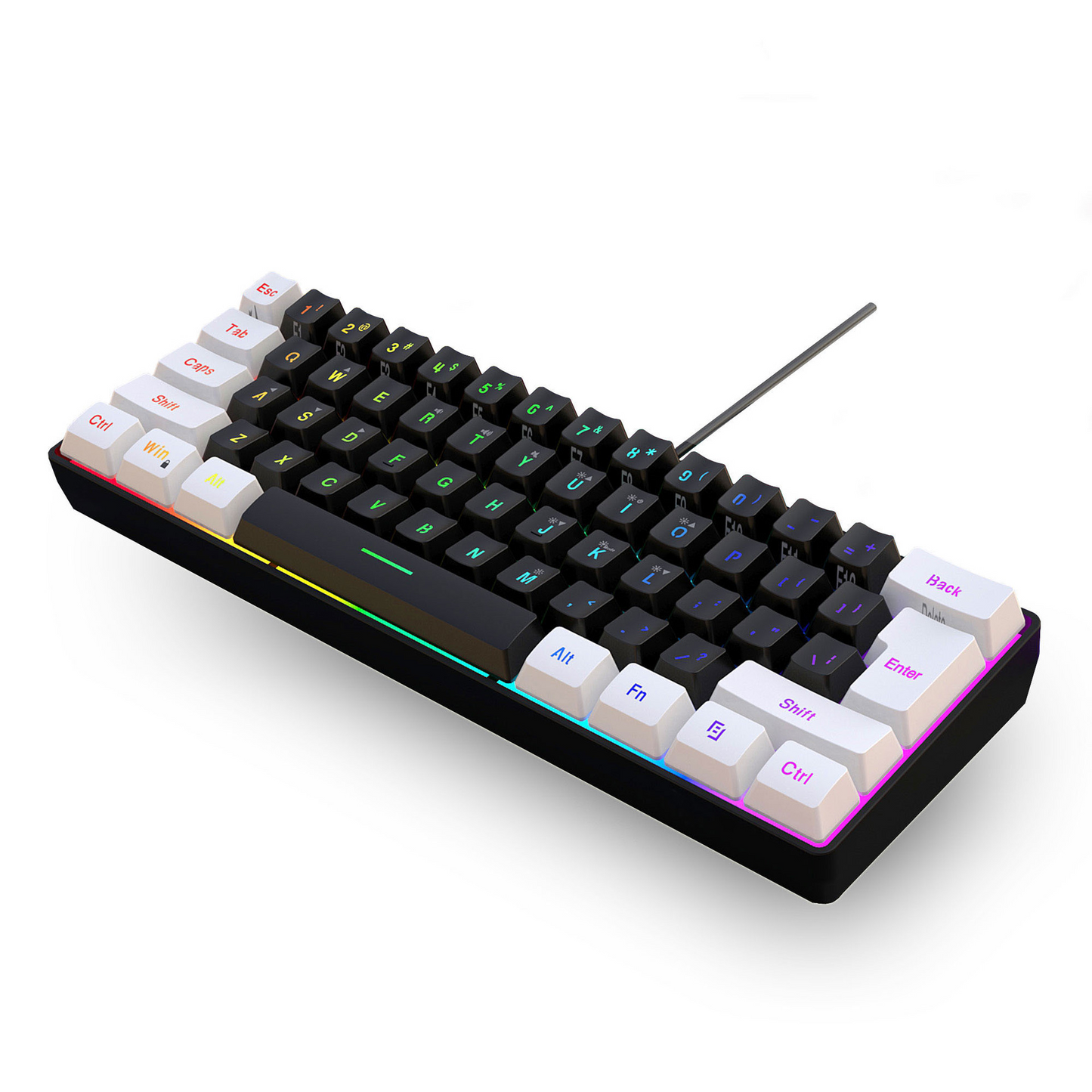 61 Key Wired Membrane Gaming Keyboard Compact Mini RGB Backlit Mechanical Feel