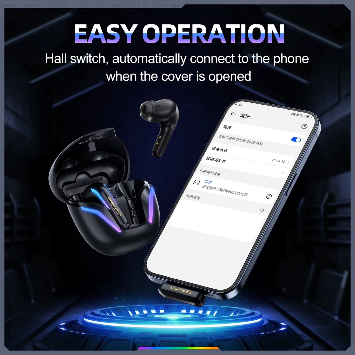 T27 Pro Wireless Gaming Headphones Dual-Mode RGB Low Latency HD Mic PS5 PC Xbox