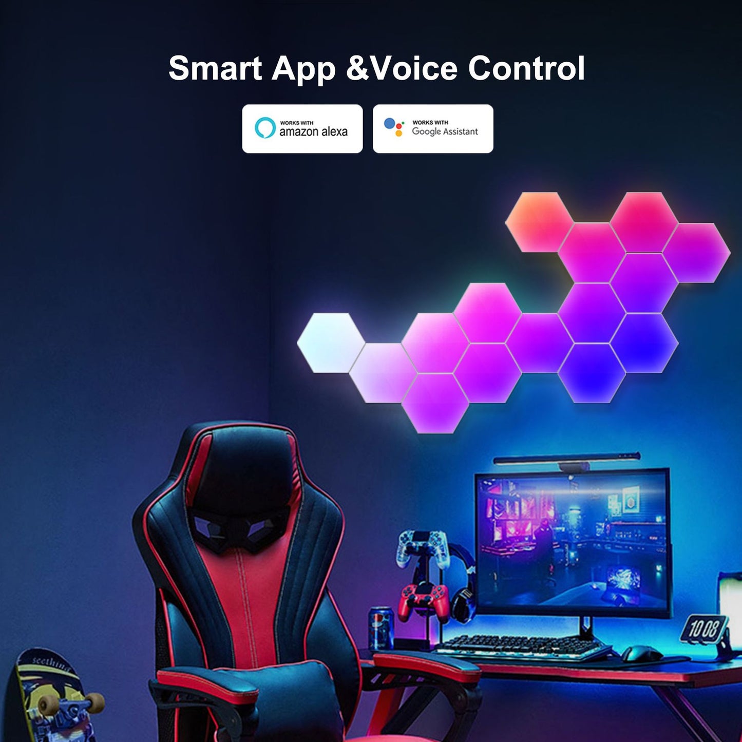 15 Pack Hexagon Gaming Light Smart Modular RGB LED Wall Panels WiFi App Music