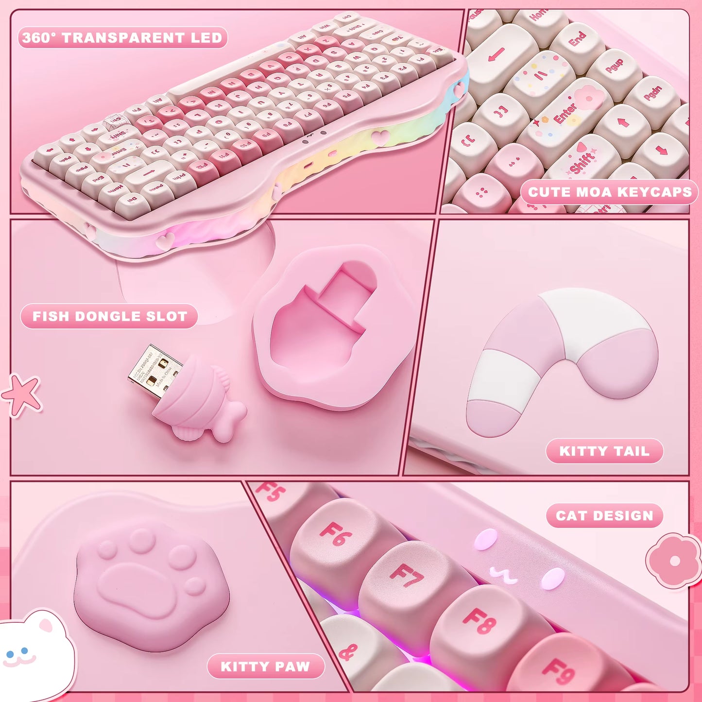 YUNZII C75 Pink Wireless Mechanical Keyboard 75% Gasket Mount Creamy RGB Mac/Win