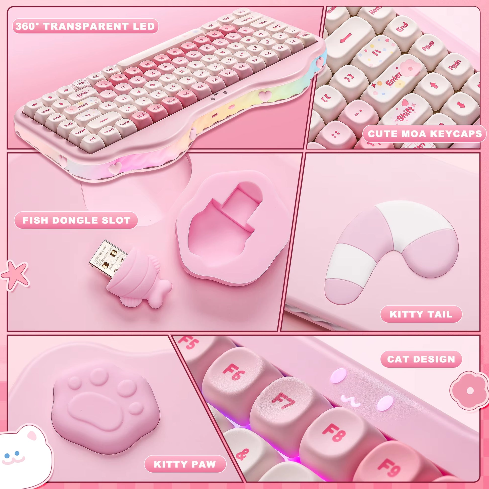 YUNZII C75 Pink Wireless Mechanical Keyboard 75% Gasket Mount Creamy RGB Mac/Win