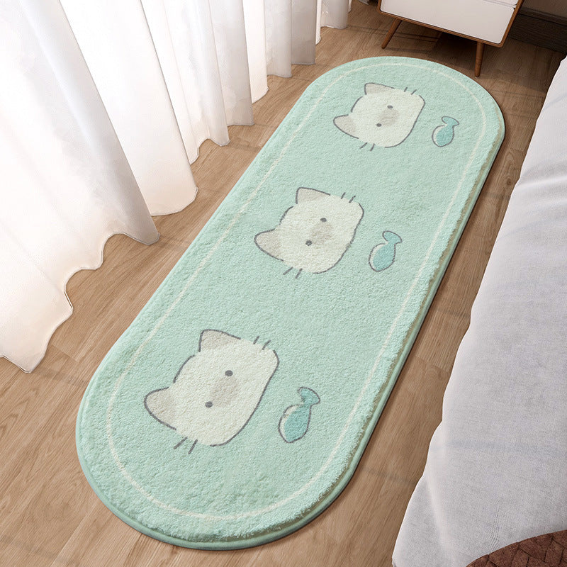 Cute Cartoon Animal Bedside Rug Soft Imitation Cashmere Long Runner Floor Mat