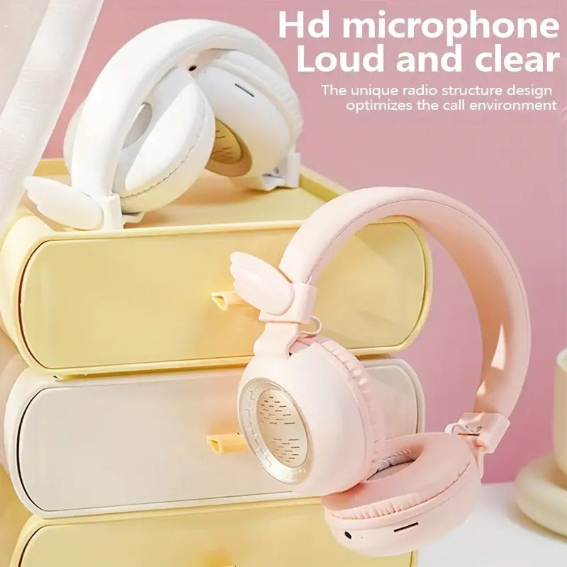 Wireless Bluetooth Headphones with Angel Wings Over Ear Headset