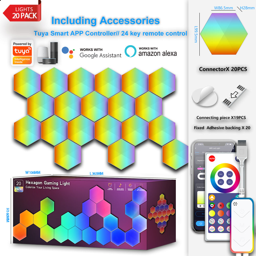 15 Pack Hexagon Gaming Light Smart Modular RGB LED Wall Panels WiFi App Music