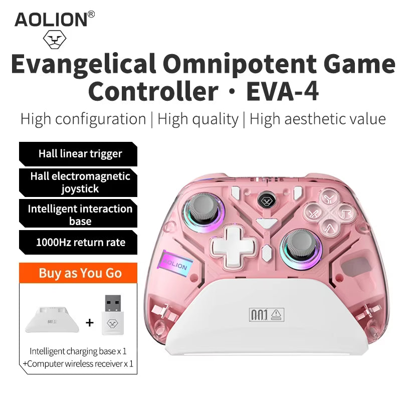 Aolion K10 Wireless Controller w/Charging Dock Hall Effect & RGB for Switch/PC