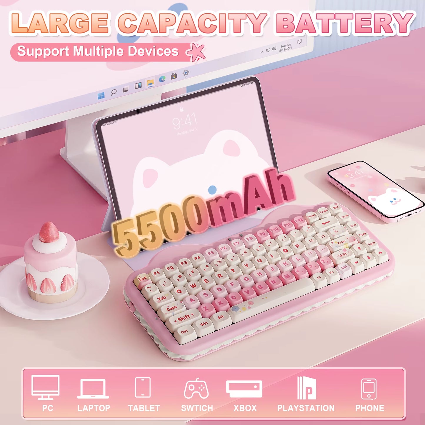 YUNZII C75 Pink Wireless Mechanical Keyboard 75% Gasket Mount Creamy RGB Mac/Win