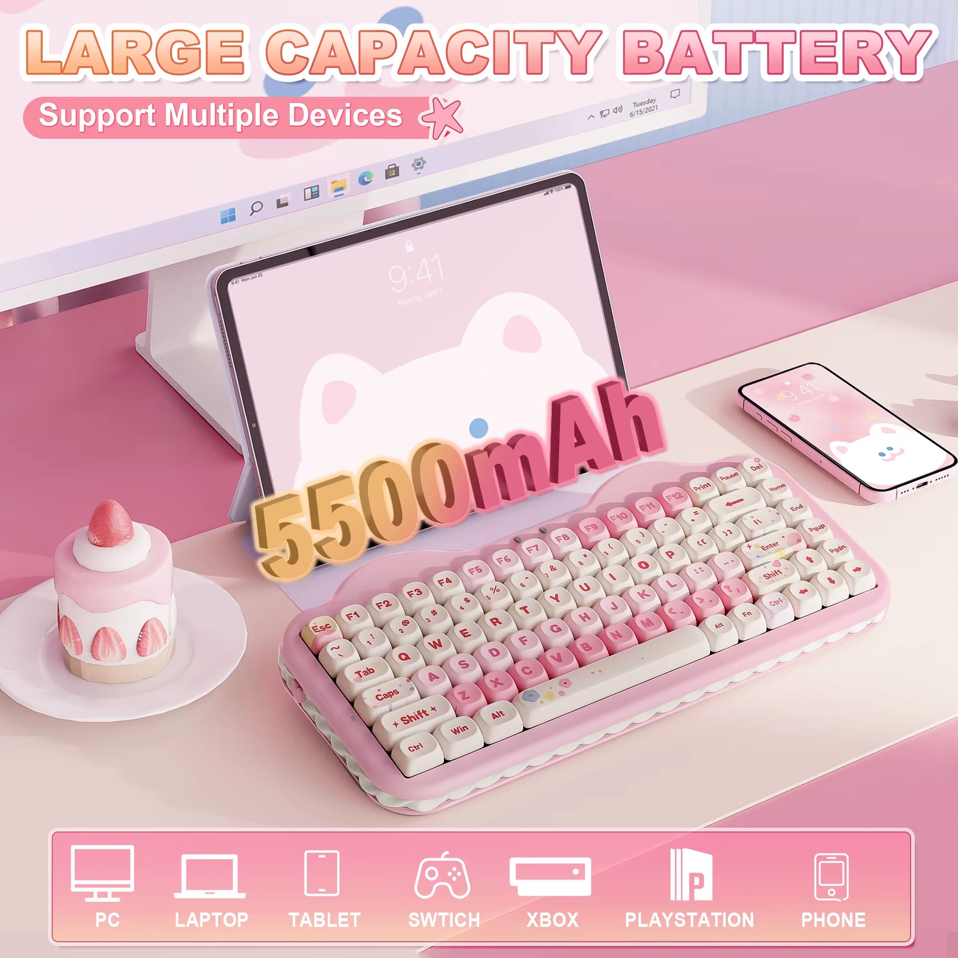 YUNZII C75 Pink Wireless Mechanical Keyboard 75% Gasket Mount Creamy RGB Mac/Win