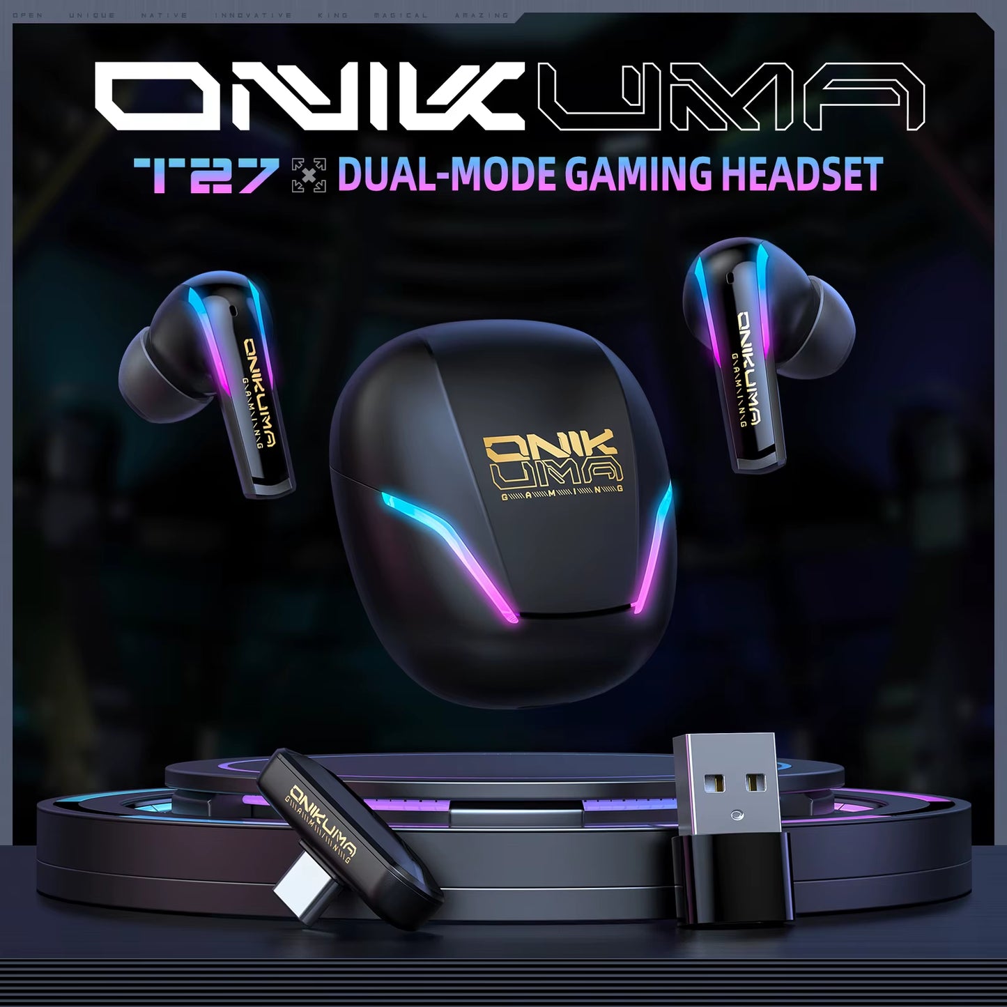 T27 Pro Wireless Gaming Headphones Dual-Mode RGB Low Latency HD Mic PS5 PC Xbox