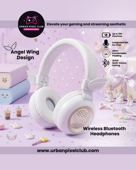 Wireless Bluetooth Headphones with Angel Wings Over Ear Headset
