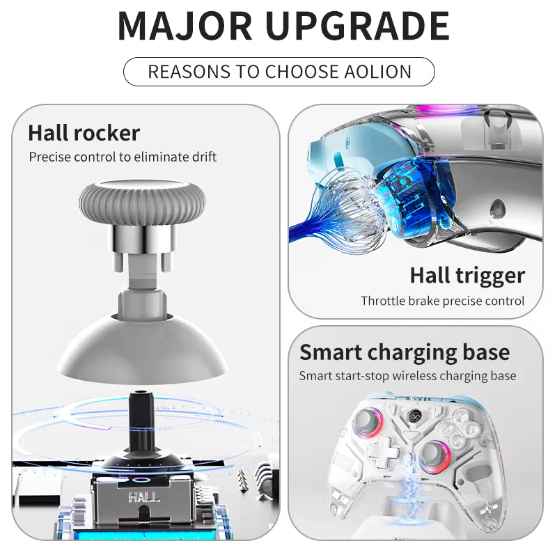 Aolion K10 Wireless Controller w/Charging Dock Hall Effect & RGB for Switch/PC