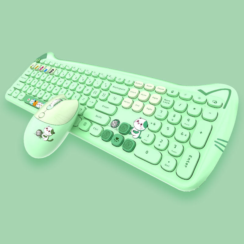 Cute Cat Wireless Keyboard Retro Typewriter Round Keys Aesthetic