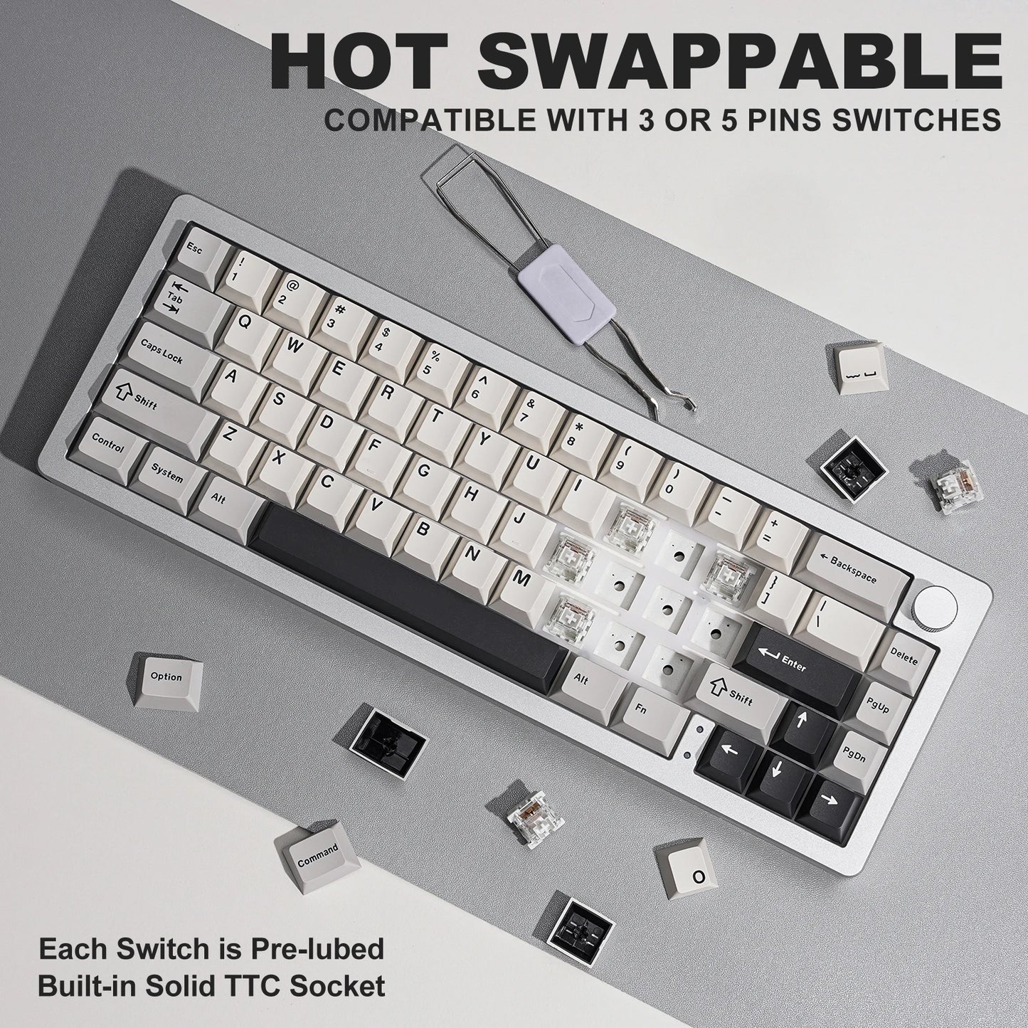 YUNZII AL66 Silver Wireless Mechanical Keyboard CNC Aluminum Gasket Mount RGB