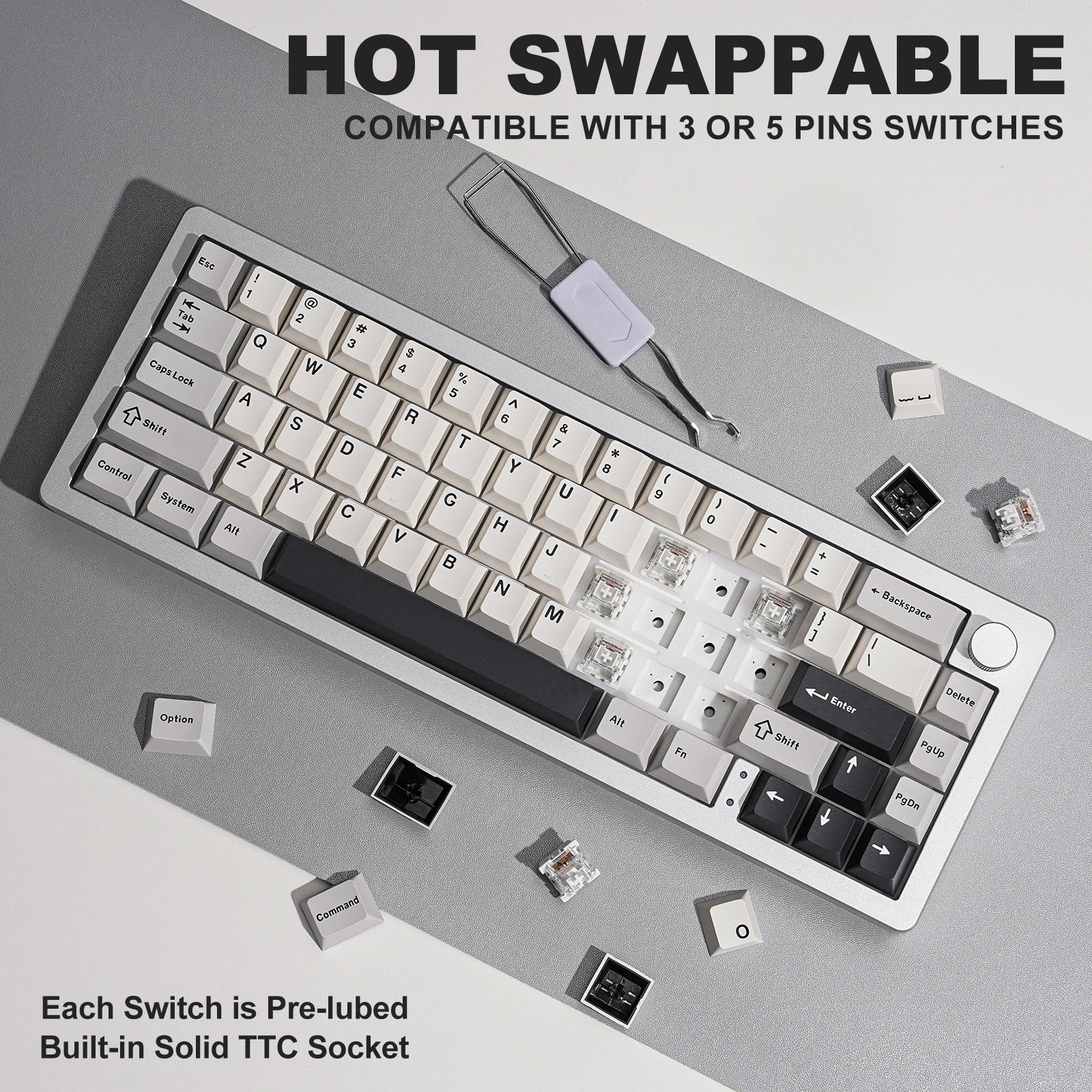 YUNZII AL66 Silver Wireless Mechanical Keyboard CNC Aluminum Gasket Mount RGB