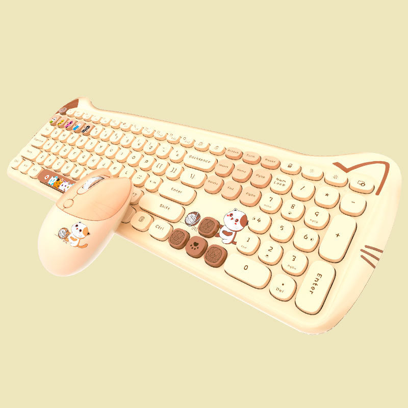 Cute Cat Wireless Keyboard Retro Typewriter Round Keys Aesthetic