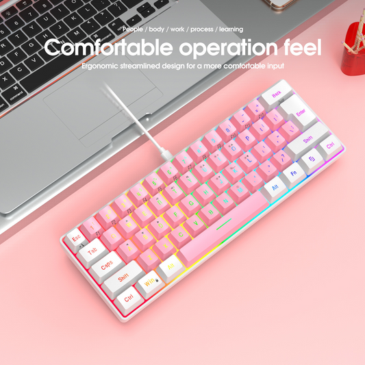 61 Key Wired Membrane Gaming Keyboard Compact Mini RGB Backlit Mechanical Feel