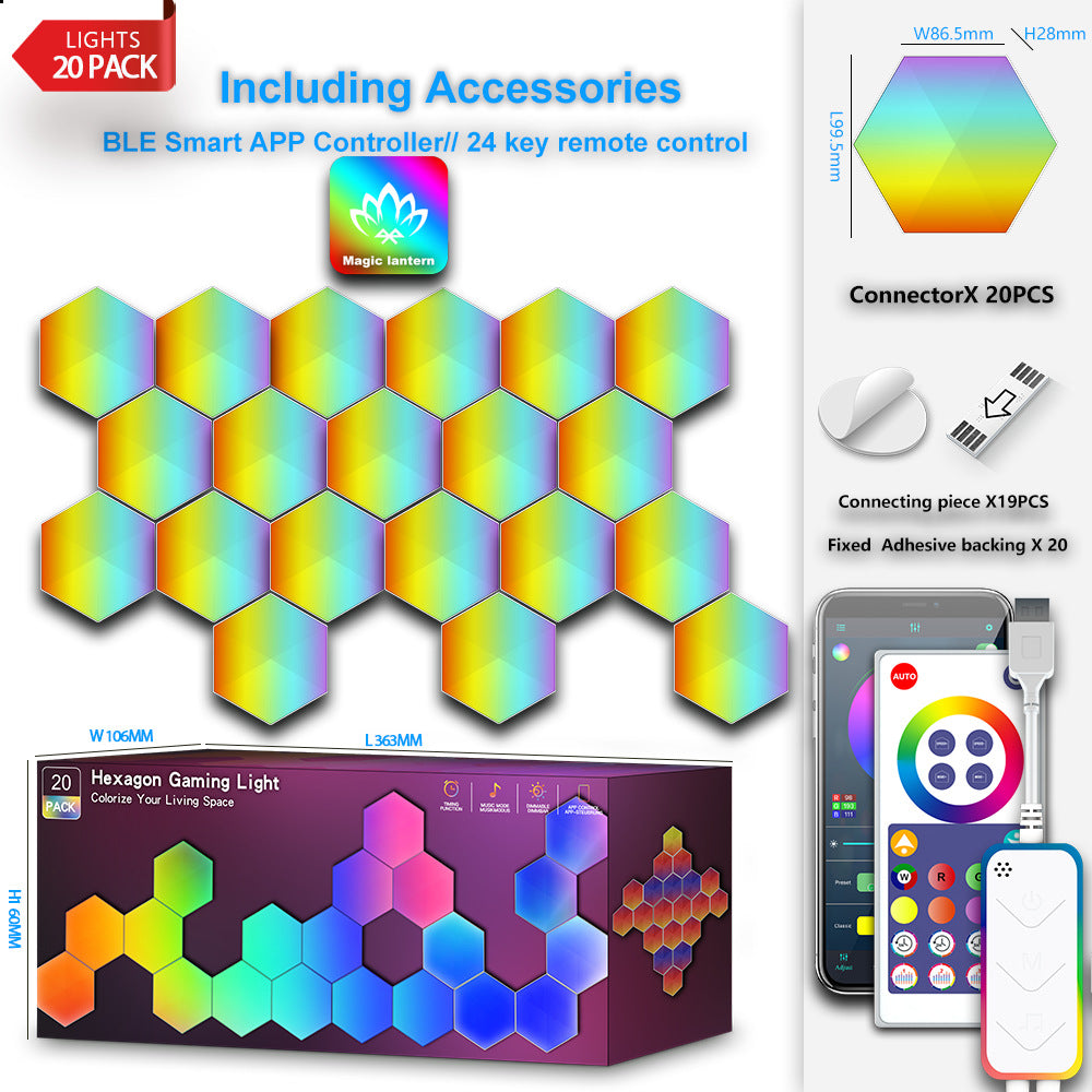 15 Pack Hexagon Gaming Light Smart Modular RGB LED Wall Panels WiFi App Music