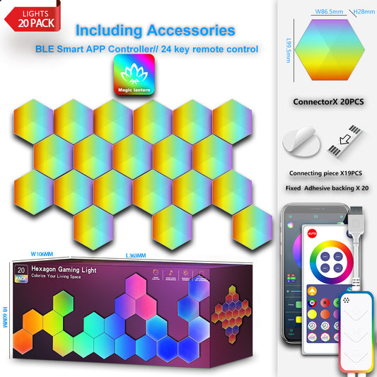 15 Pack Hexagon Gaming Light Smart Modular RGB LED Wall Panels WiFi App Music